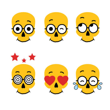 Smiling Cartoon skull Emotion. Icon Set Vector Illustration.のイラスト素材