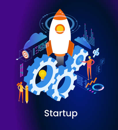 The work of a person to achieve a goal. Startup concept. New product on the market. Isometric vector illustration. Isometric 3D vector illustration.のイラスト素材