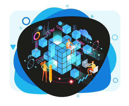 Programming web banner. Best programming languages. Technology process of Software developmentのイラスト素材