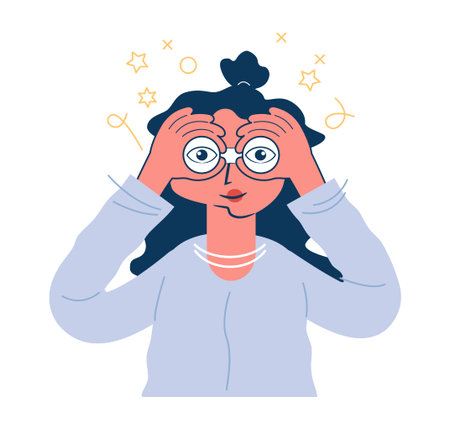 Woman looking through binoculars. Business goal search concept. The eyes look ahead. Strategy Vision of the future.のイラスト素材