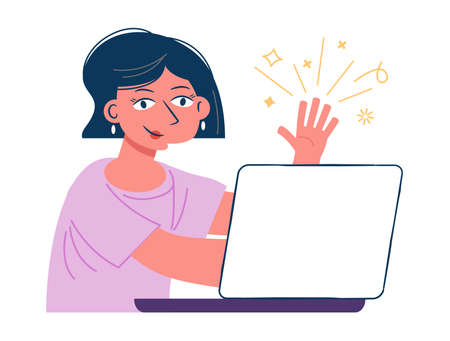 Woman working with a laptop. Concept illustration for working, freelancing, studying, education, work from home. Vector illustration in flat cartoon styleのイラスト素材