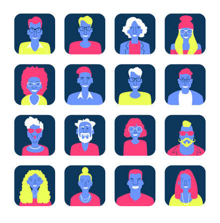 Group of people of different nationalities and cultures. people background. The crowd of abstract people. Shoulders avatars. Bright people portrait set. Vector illustration in flat design.のイラスト素材