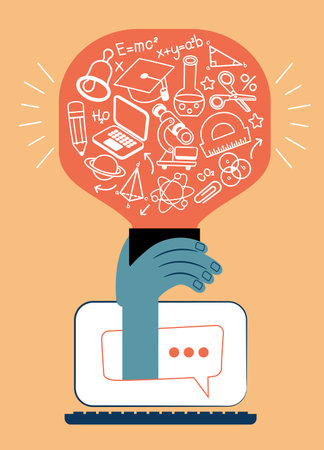 Back to school vector banner design. Set education items in a background. Web page template.のイラスト素材