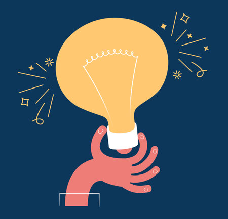 Human hand holding a lightbulb. Business idea, plan strategy and solution concept. Big idea, thinking, innovation. business start up.のイラスト素材