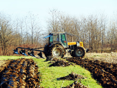 tractor on the field at farm