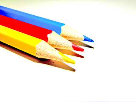 colorated crayons isolated on whiteの写真素材