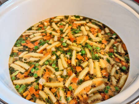 vegetables in a pot to boil, for soupの写真素材