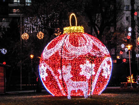 Christmas decorations in Baia Mare city, Romaniaの写真素材