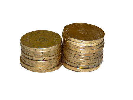 coins (Romanian money - lei) isolated on white