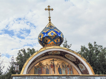 Oradea, Romania - July 11 2022: detail from the Holy Cross Orthodox Monasteryのeditorial素材