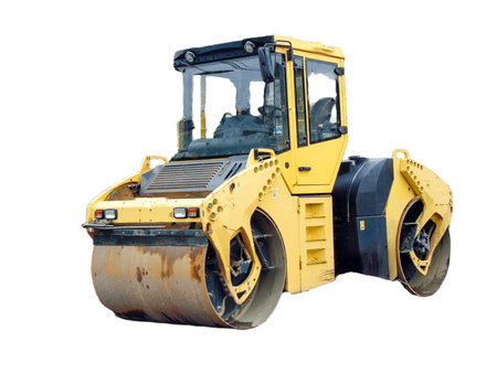 Compactor isolated on white background, Asphalt road roller