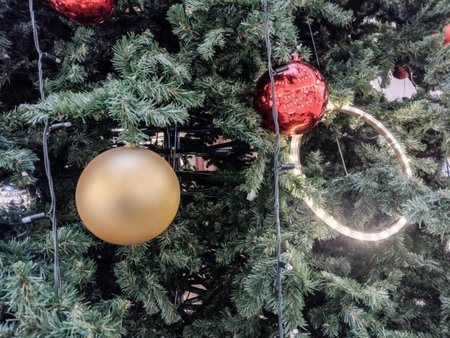 Chrstimas tree with globes and lightsの写真素材