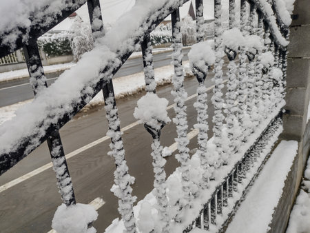 Big snow on a fence in Maramures county, Romaniaの写真素材