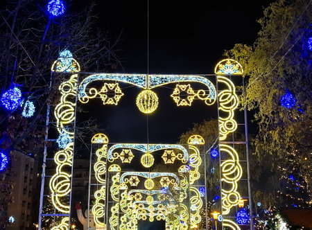 Christmas lights in Baia Mare city, Romania. Chrismtas decorationsの写真素材