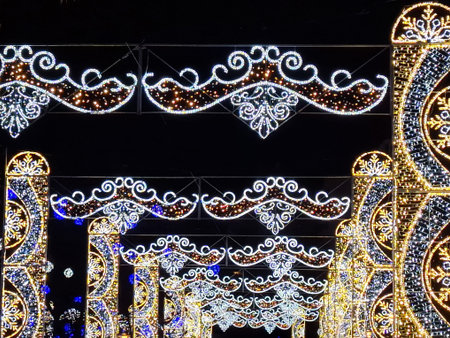 Christmas lights in Baia Mare city, Romania. Chrismtas decorationsの写真素材