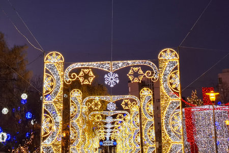 Christmas lights and decorations in Baia Mare city, Romaniaの写真素材