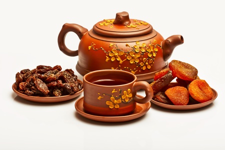 Dried fruits and tea  の写真素材