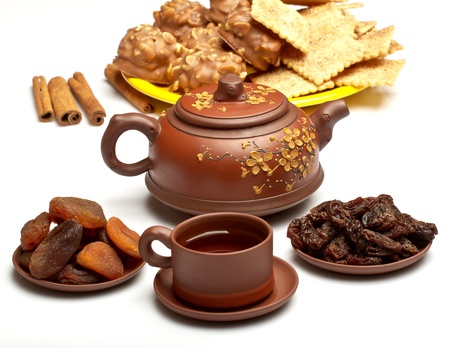 Dried fruits and tea  の写真素材
