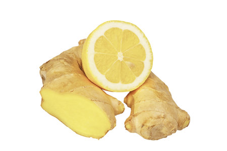 Lemons and ginger on a white background