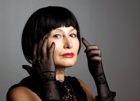 Beautiful woman with retro styleの写真素材