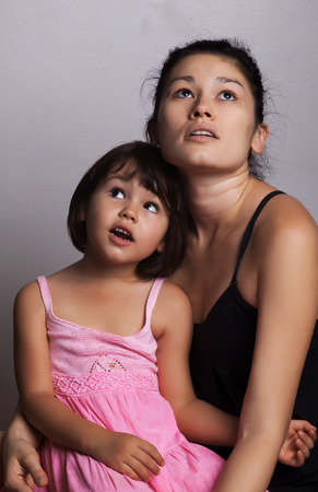 Portrait of daughter and her motherの写真素材