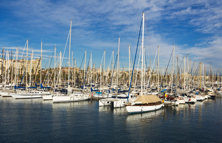 Yachts in Port Forum in Barcelona, Spain.のeditorial素材