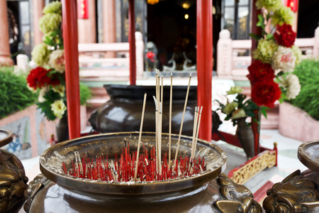 burning incense in chinese templeの写真素材