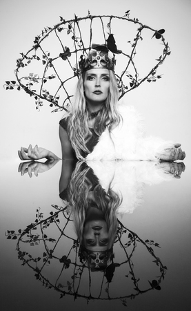 Portrait of young pretty woman fantasy steampunk styleの写真素材