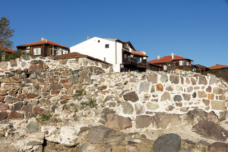 Ancient ruins of fortification in town of Sozopol, Bulgariaの写真素材