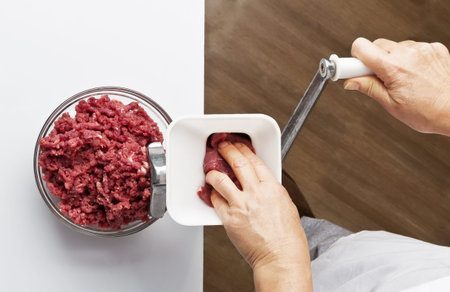 Cooking ground beef in a meat grinder