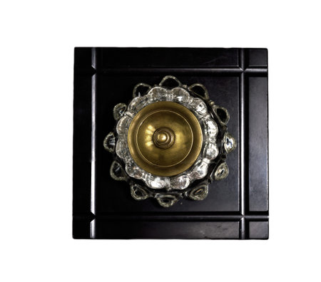 Antique crystal inkwell on black background