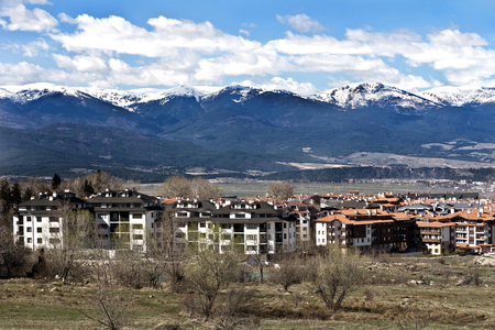 Panoramic view at spring in Bansko townの写真素材