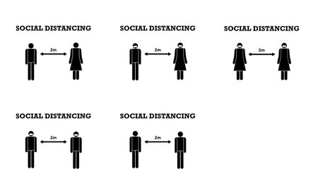 many kinds of coronavirus social distance warning templateのイラスト素材
