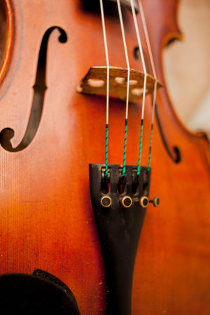 Photo of violin close-up. Close-up of cello strings, classical music concept. Detail of a violin....