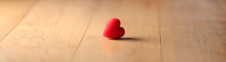 Decorative red heart on a wooden background, banner for Valentine's Day. Valentine's day red heart on wooden background. Holidays background. Card for love. Valentine's day background.の写真素材