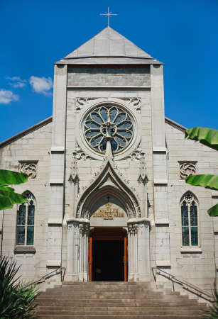 Church of the Blessed Virgin Mary in Yalta. Roman Catholic Church of the Immaculate Conception of the Blessed Virgin Mary. Roman-catholic church in Yalta. Catholic temple, Yalta, Crimeaの写真素材