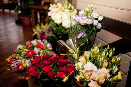 multicolored bouquet of different flowersの写真素材