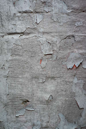 Brick wall with the whitewash falling off fragment as a background texture. Vintage or grungy white background of natural cement or stone old texture as a retro pattern wall.の写真素材