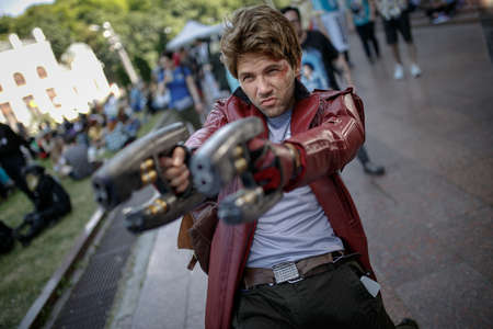 Kiev, Ukraine - June 1, 2019: Kiev Comic Con, an annual fandom festival in Ukraine. Festival of comics. Cosplayers dressed as their favorite superheroes. Marvel Cosplay, Avengers, Mortal Kombat, DCのeditorial素材