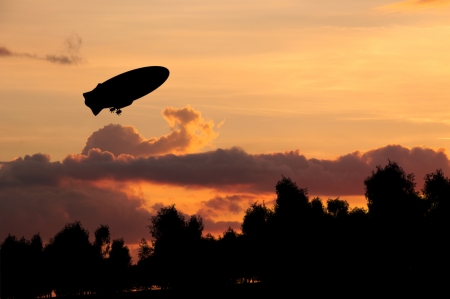 Hot air balloon on sunsetの写真素材