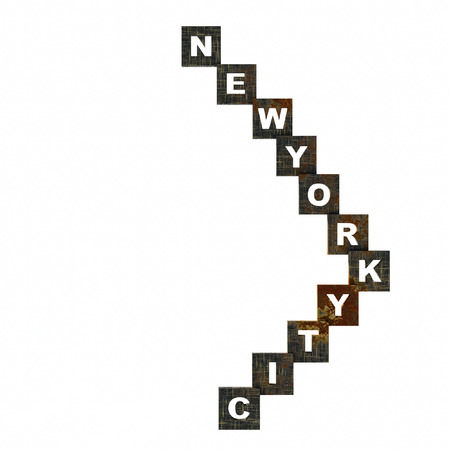 Inscription New York City in metal cubes on the isolated white background.の写真素材