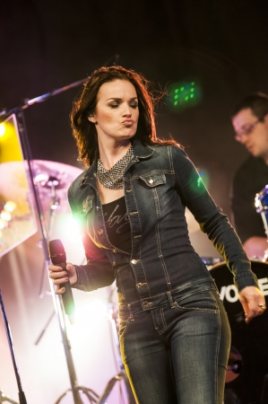 Canadian country rock artist performing at a local parc in the city of Sainte-Catherine  on June 15 2013のeditorial素材