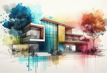 AI generated sketch of a modern architecture houseの素材