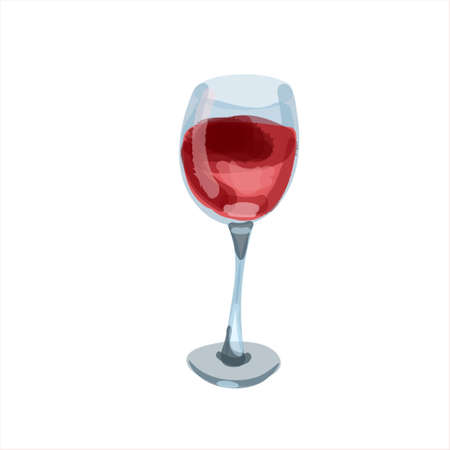 Glass of red wine, isolated on white background. Raster illustration for menu design, magazines, catalogs.の写真素材