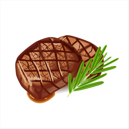 freshlyn grilled beef steak with rosemary isolated on white backgroundのイラスト素材