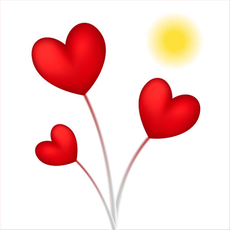 Heart flowers on white background. Design greeting card on Valentine's Day. St. Valentine's Day Wallpaper. Raster illustration of red heartsの写真素材