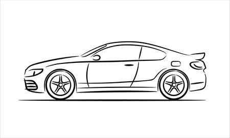 Coupe car line art icon monochrome illustration. A hand drawn line art of a sedan car.の写真素材