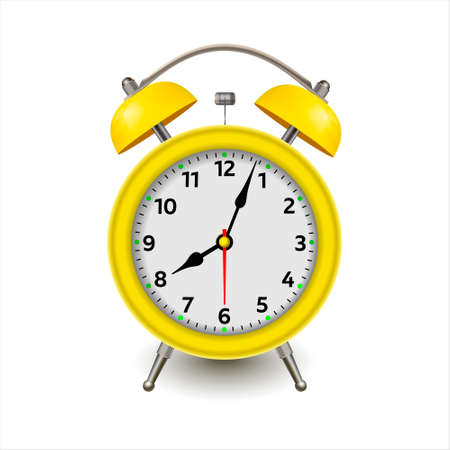 Alarm clock. 3d illustration isolated on white background. Yellow alarm clock set at one close-up. Vector illustration EPS 10のイラスト素材