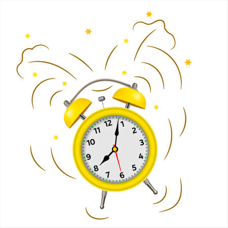 Alarm clock wake-up time morning isolated on white background. Yellow alarm clock set at one close-up. 3d illustrationの写真素材