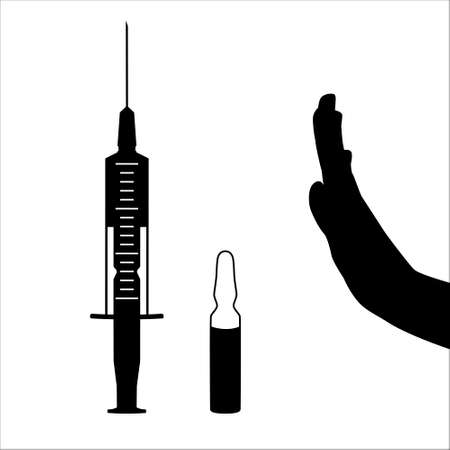 No Vaccination icon. No vaccinations. Stop the vaccine. Side effects, illness or death from the injection. Simple No Vaccination vector sign, designed for rules and restrictions.のイラスト素材